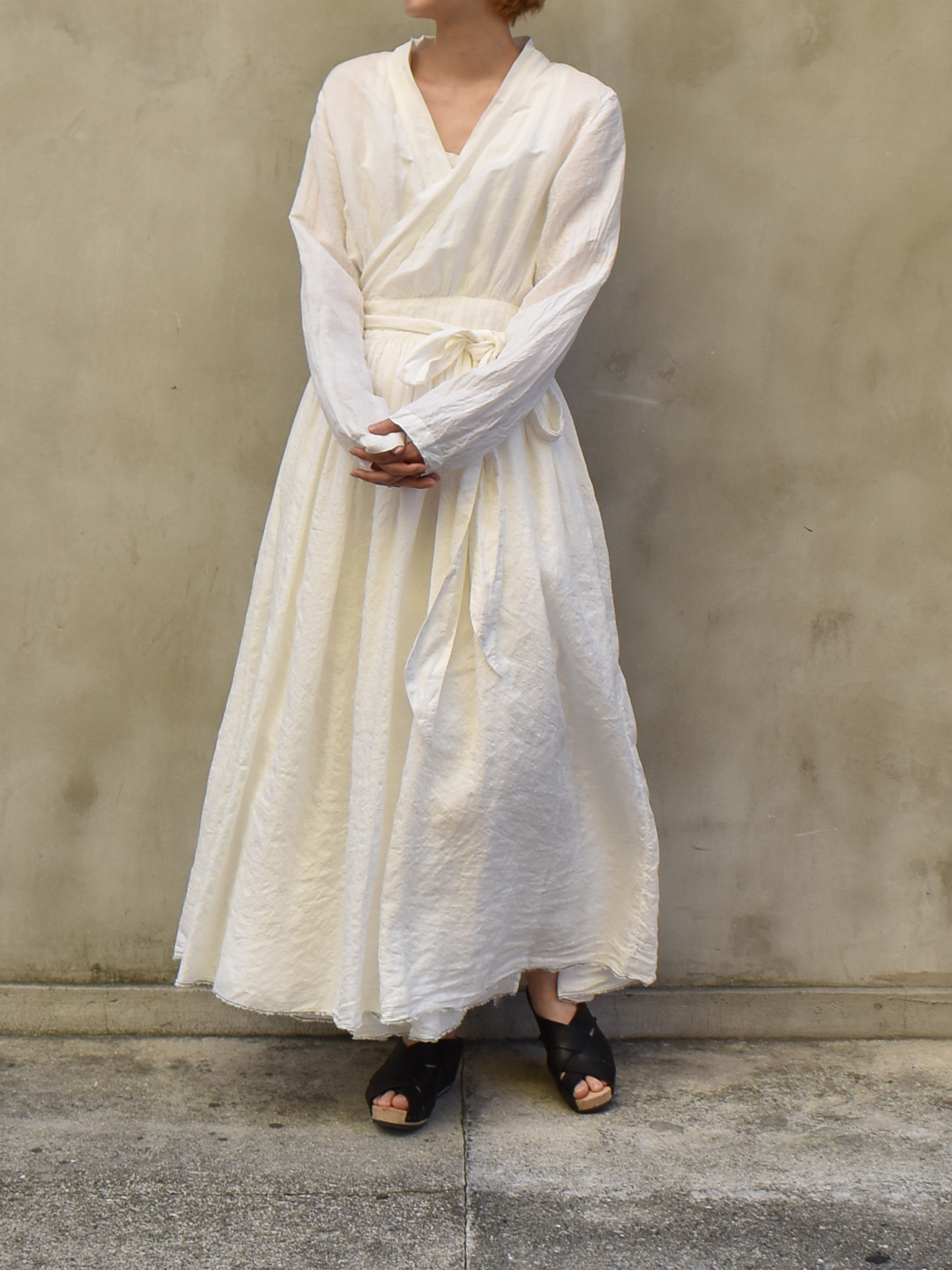 linen gather gown
