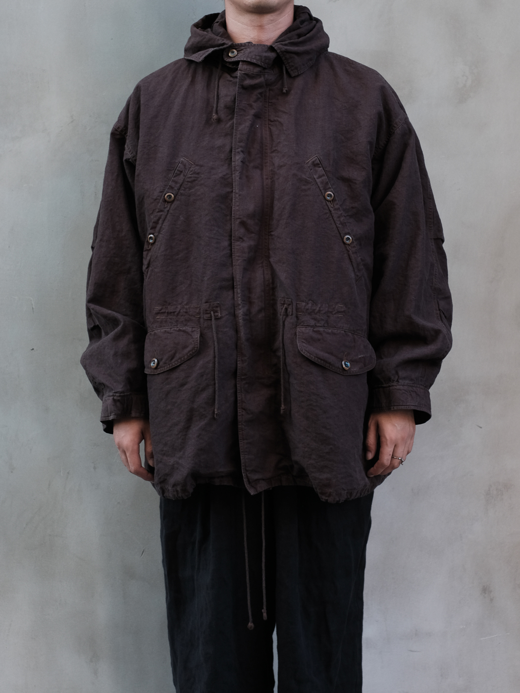 Hoodie blouson with liner (High count linen) col.brown | Re;li