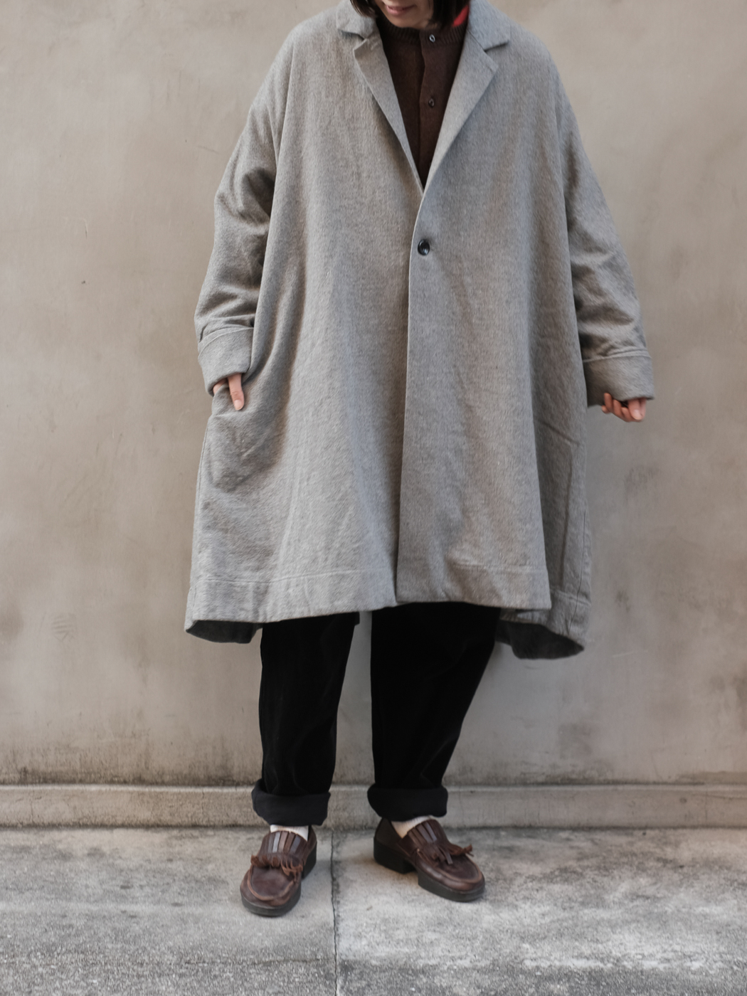 A-line over coat (Cashmere cotton linen twill) col.grey | Re;li