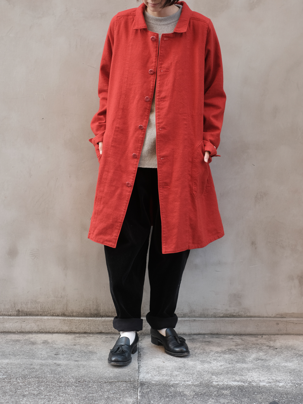 Shop coat (Cashmere cotton linen twill) col.red | Re;li